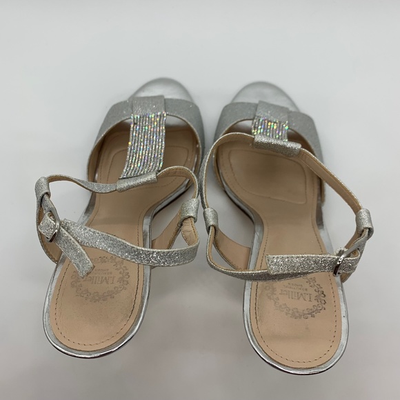 I. Miller Sparkly 4" Sandals Platinum 7 1/2 Shimmer Sparkle Strap Stilettos - Picture 3 of 10